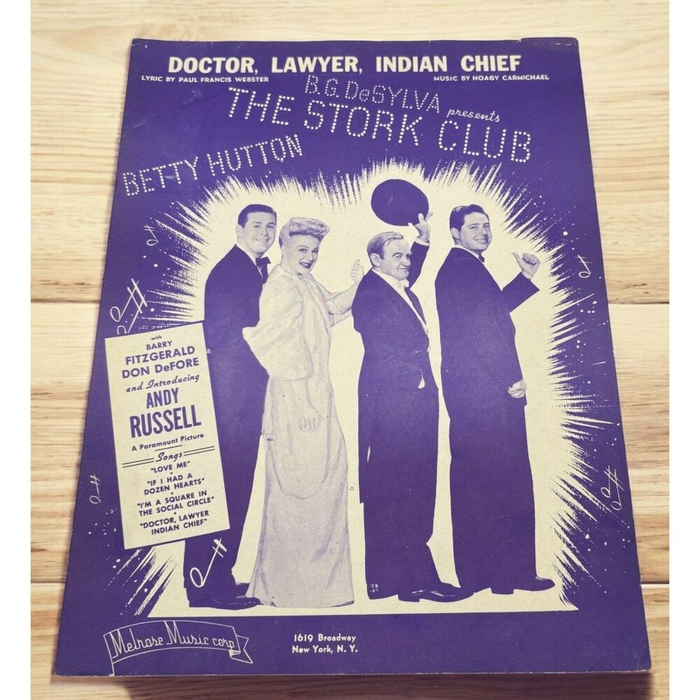 Doctor Lawyer Indian Chief Vintage Piano Sheet Music 1945 The Stork Club